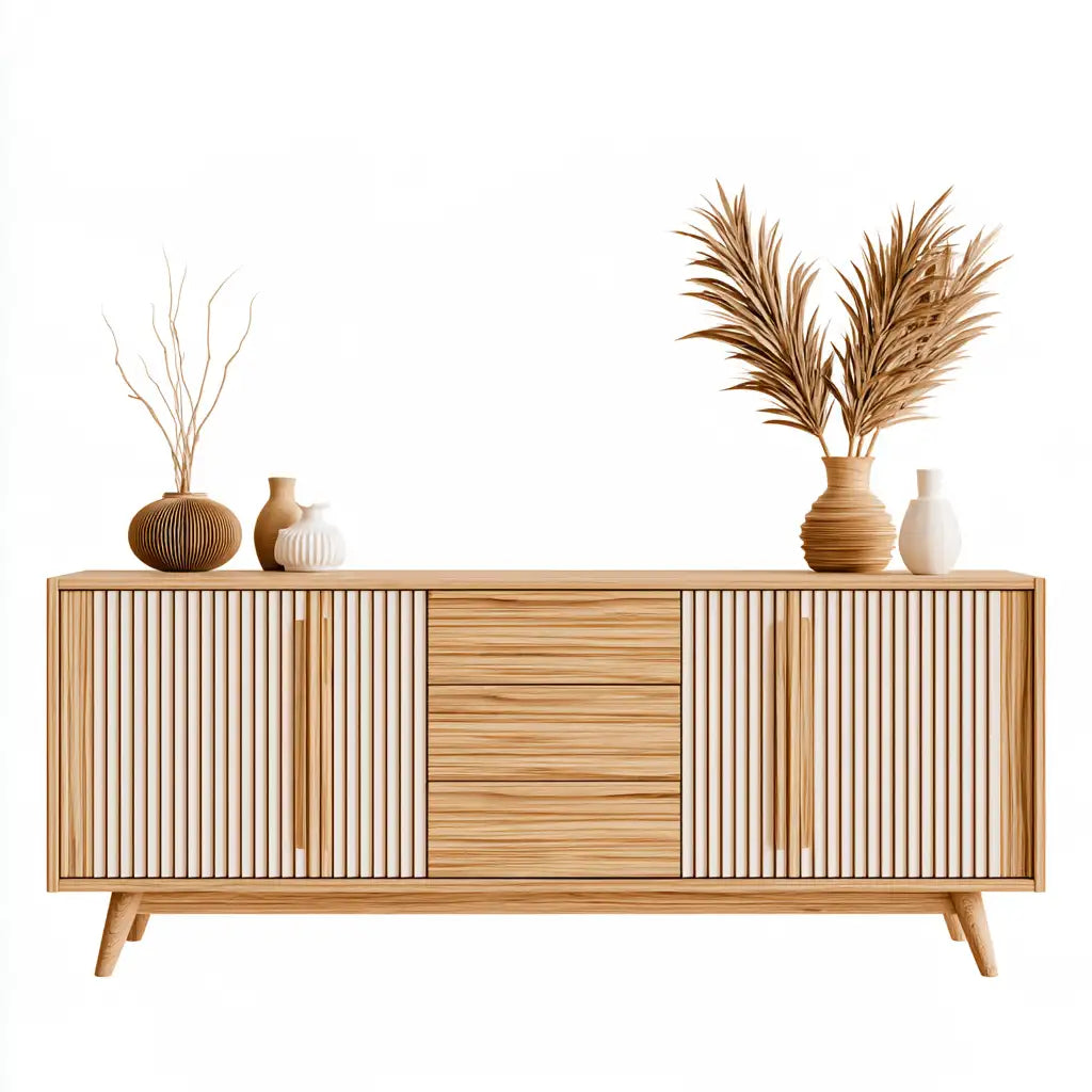 Credenza dalle linee moderne, bianco e marrone, per la casa