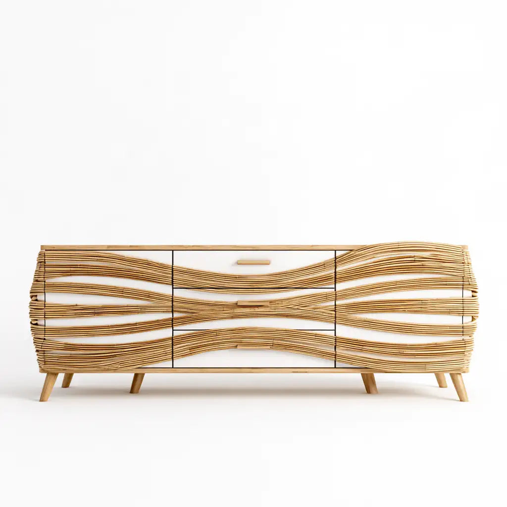 Credenza dal design essenziale, bianco e marrone, per la casa