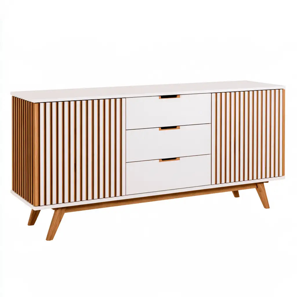 Credenza dalla forma compatta, bianco e marrone, per la casa
