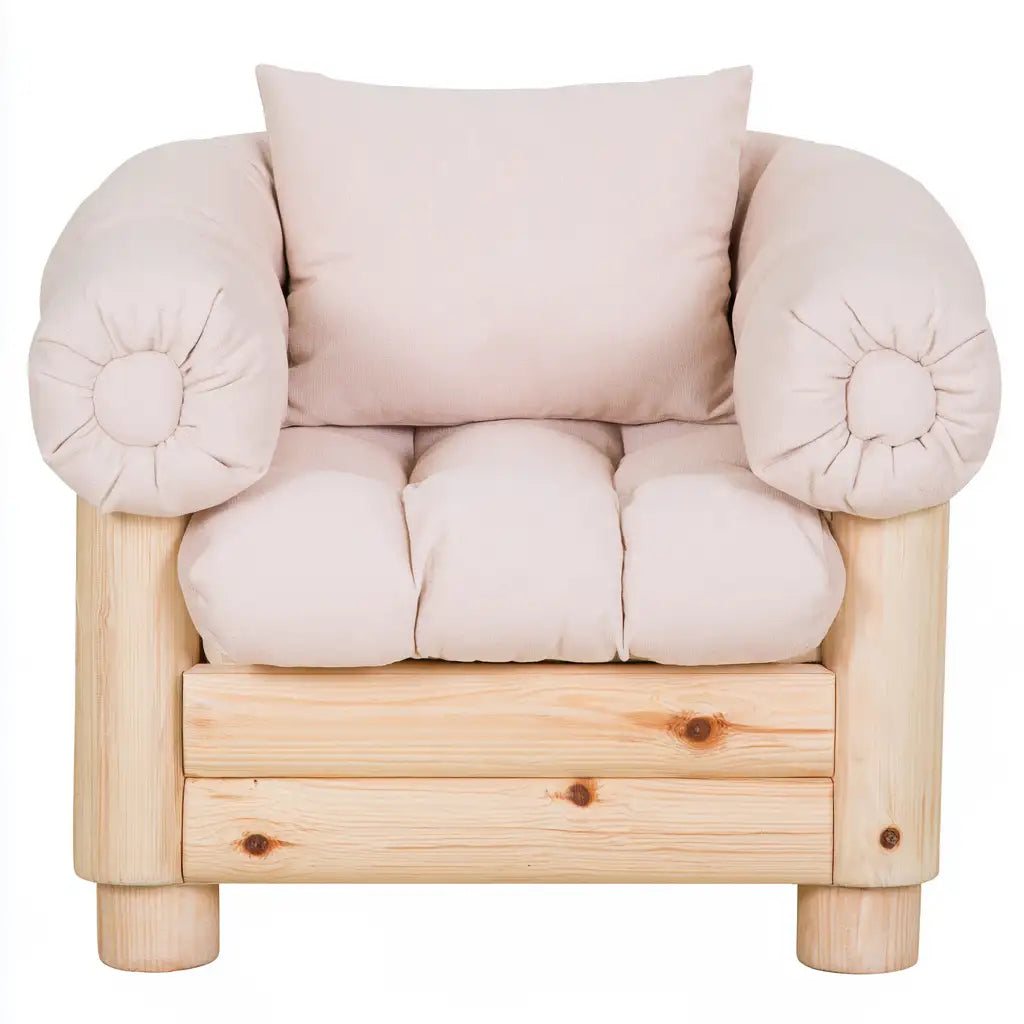 Poltrona dal profilo contemporaneo, beige e rosa, per la casa