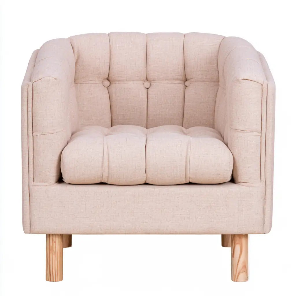 Poltrona dal profilo contemporaneo, beige e rosa, per la casa