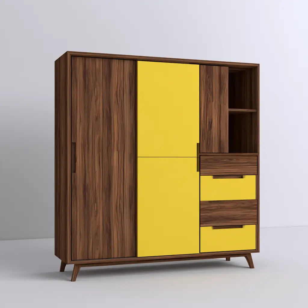 Mobile contenitore dalla forma compatta, bianco e arancione, per la casa