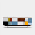 Credenza dal design essenziale, grigio e azzurro, per la casa